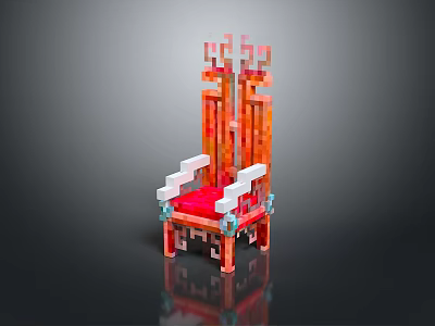 Pixel Art Single Chair With Orange Red Frame Decorative Backrest And White Armrests 3d model