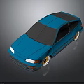 Blue Hatchback Car With Black Roof White Headlights And Gold Wheels