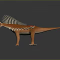 3D Render of Orange Prehistoric Creature with White Spikes Standing Pose Open Mouth