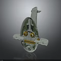Detailed Spacecraft Model Featuring Circular Body Green Internal Structure and Yellow Components 3d model