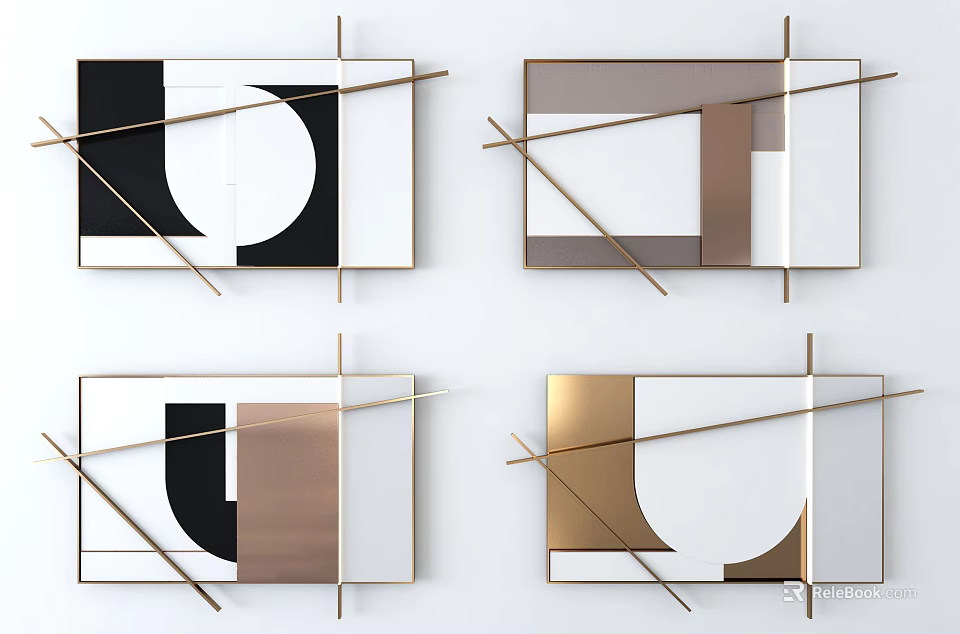 Elegant Modern Wall Decor With Geometric Patterns And Metal Frame Design 3d model 