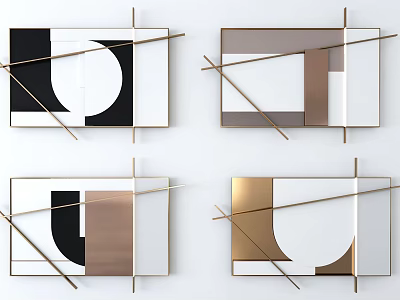 Elegant Modern Wall Decor With Geometric Patterns And Metal Frame Design 3d model