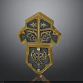 Golden Decorative Shield With Ornate Patterns And Intricate Carvings Design