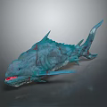 Aquatic Animal Prehistoric Looking Fish With Turquoise Body Red Patterns Open Mouth Sharp Teeth