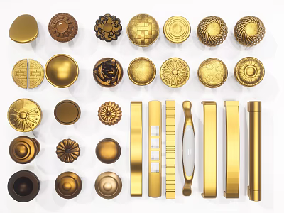 Gold Cabinet and Drawer Handles With Various Decorative Designs and Styles 3d model