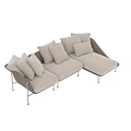 Modern Double Sofa With Beige Cushions Woven Frame And Metal Legs