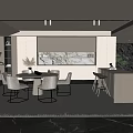 Modern Restaurant Interior With Open Layout Marble Countertop Dining Table And Chairs 3d model
