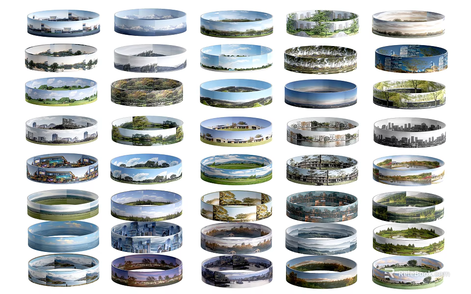 Diverse Circular Garden Landscape Design Concepts With Natural And Urban Elements 3d model 