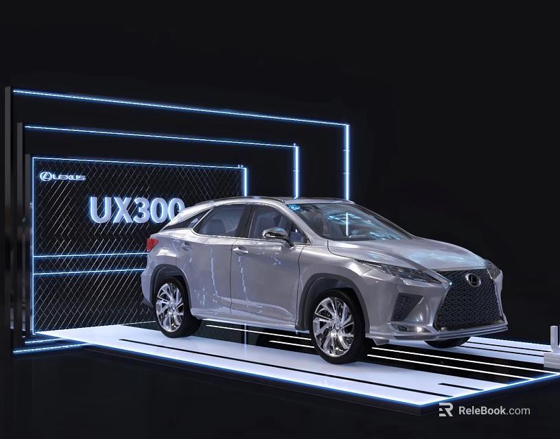 Lexus UX300 Silver SUV on Modern Display Platform with Blue Lighting 3d model 