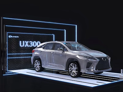 Lexus UX300 Silver SUV on Modern Display Platform with Blue Lighting 3d model