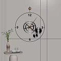 Modern Circular Metallic Gear Clock Design On White Wall With Decorative Vase And Table 3d model