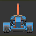 Blue And Orange Futuristic Mechanical Robot With Tracked Base And Shovel Arm