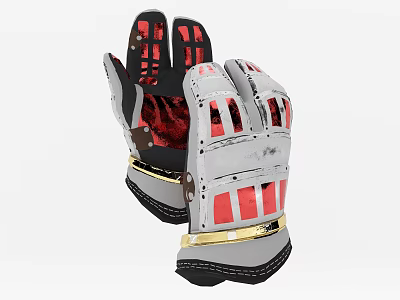 Red Black Silver Tactical Gloves With Stripe Design And Metal Accents 3d model