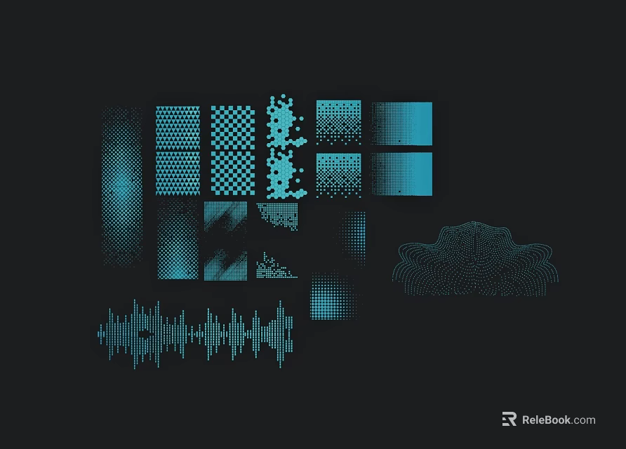 Abstract Blue Geometric Patterns And Sound Wave Graphics On Dark Background 3d model