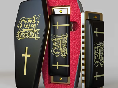 Ozzy Osbourne Harmonica Musical Instrument with Decorative Cross Art Supplies Case Design 3d model