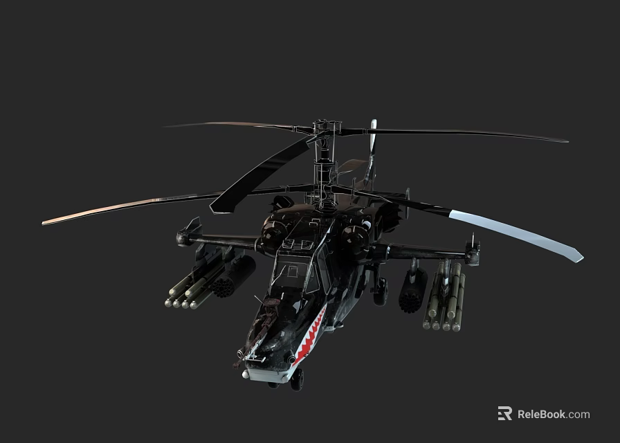 Black Military Helicopter Featuring Twin Rotors And Mounted Weapons 3d model 