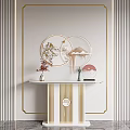 Elegant Modern Console Table With Circular Wall Decor And Marble Top Accents 3d model