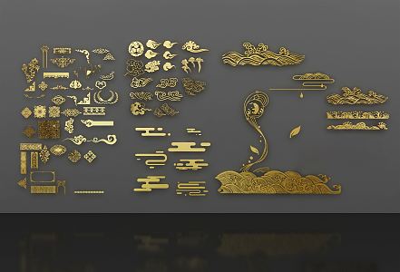 Chinese carved ancient elements 3d model