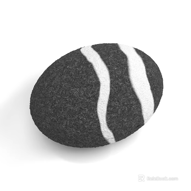 Oval Black Stone With White Stripes And Natural Wood Texture Design 3d model 