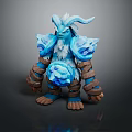 Mythical Blue Frost Horned Creature Fantasy Character With Glowing Crystals And Brown Straps
