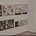 Multiple Cork Boards On Wall Displaying Photos Notes Small Items Near Window With Blinds 3d model