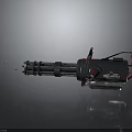 Military Style Rotary Barrel Weapon Featuring Black Metal Body And Red Accents
