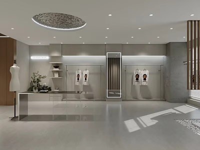 Modern Clothing Store Interior Design With Display Area Mannequin And Lighting 3d model