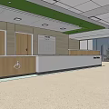 Modern Reception Area With Wheelchair Accessible Desk Green Ceiling Trim And Large Windows