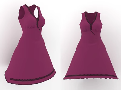 Purple Sleeveless Dresses With Decorative Neckline And Lace Hem Details 3d model