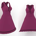 Purple Sleeveless Dresses With Decorative Neckline And Lace Hem Details