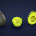 Fresh Ripe Avocado Whole Fruit Halved With Pit And Slices Displayed On Dark Background