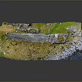 Natural Landscape 3D Terrain Model Featuring Undulating Grassland Rocks And Water Area