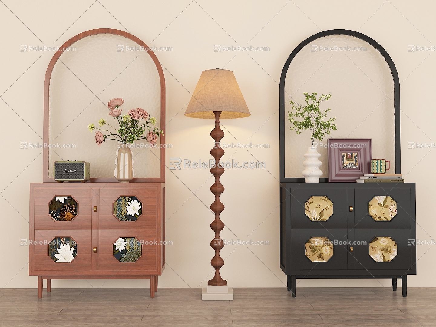 French Retro Solid Wood Screen Cabinet 3d model