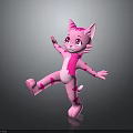 Pink Striped Cartoon Cat Character With Standing Pose And Cute Expression 3d model