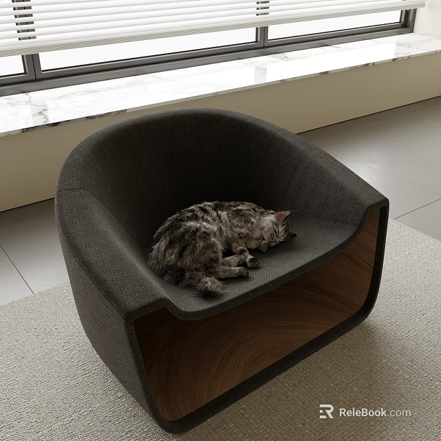 Reptile Resting Comfortably On Modern Gray Chair In Bright Room 3d model 