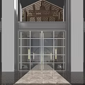 Chinese Style Hotel Lobby Featuring Wooden Beams Intricate Carvings And Circular Decorative Panel