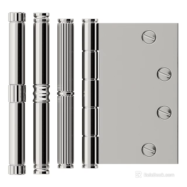 Stainless Steel Hinges And Metal Rods With Screw Holes For Furniture Construction 3d model 