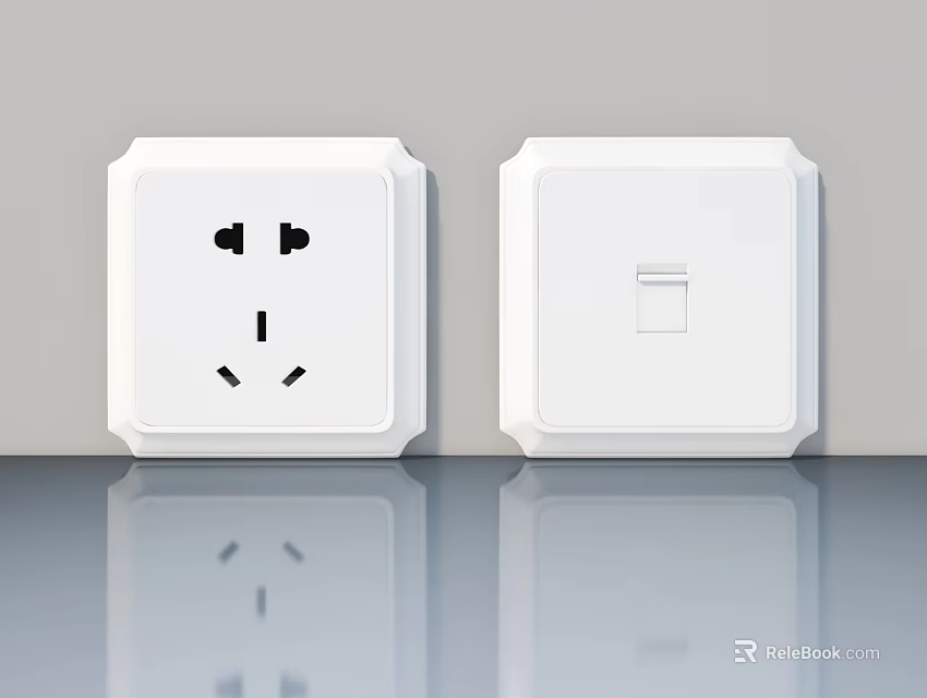 Two White Flush Door Panels In Modern Design With Gray Wall And Reflective Floor 3d model