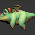 Cute Green Dragon Game Movie Character with Purple Eyes Orange Horns and Colorful Wings