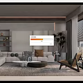 Modern Living Room Interior With Beige Sectional Sofa Coffee Table And Potted Plants