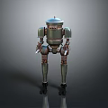Vintage Metal Robot Character With Green Copper Body And Mechanical Limbs Standing On Dark Background