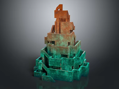 Outdoor Children's Playground Equipment With Multi Level Stacked Block Structure And Brown Green Colors 3d model