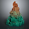 Outdoor Children's Playground Equipment With Multi Level Stacked Block Structure And Brown Green Colors
