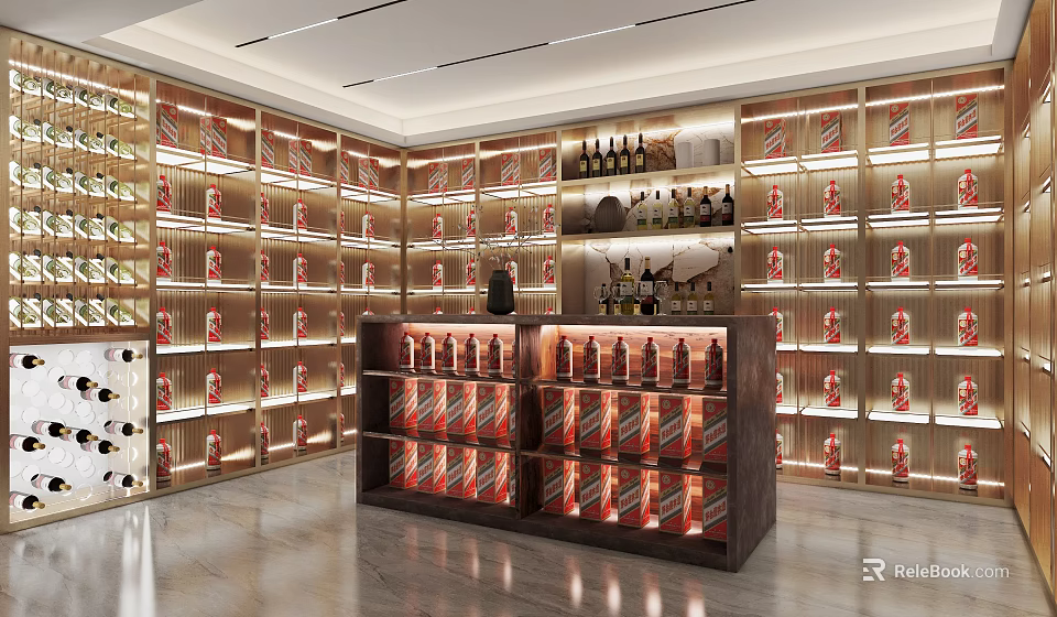 Well Lit Spacious Tobacco And Alcohol Store Interior With Shelves Displaying Various Products 3d model 