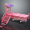 Cartoon Scene Of Pink Wooden Dock With Stairs And Blue Roof Pavilion
