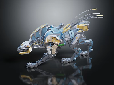 Smart Machine Mechanical Cheetah Robot with Blue Gold Accents and Advanced Tech Structure 3d model