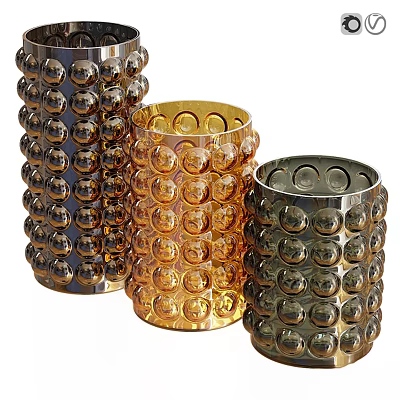 Elegant Modern Glass Ornament Set With Gold Silver Amber Cylindrical Bubble Design 3d model
