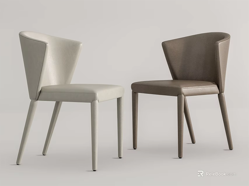 Two Light Gray And Dark Brown Leather Dining Chairs With Modern Curved Backrest 3d model