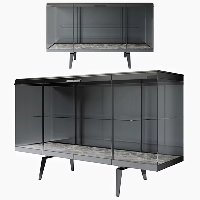 Modern Sideboard Cabinet With Glass Doors Marble Top And Black Metal Legs 3d model