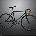 Green Bicycle with Brown Seat and Orange Handlebars White Rims and Black Tires